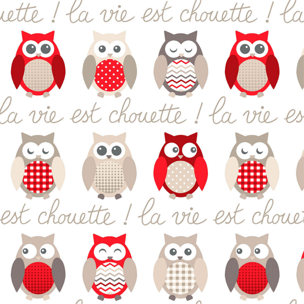 Chouette Rød - Voksduk med søte ugler