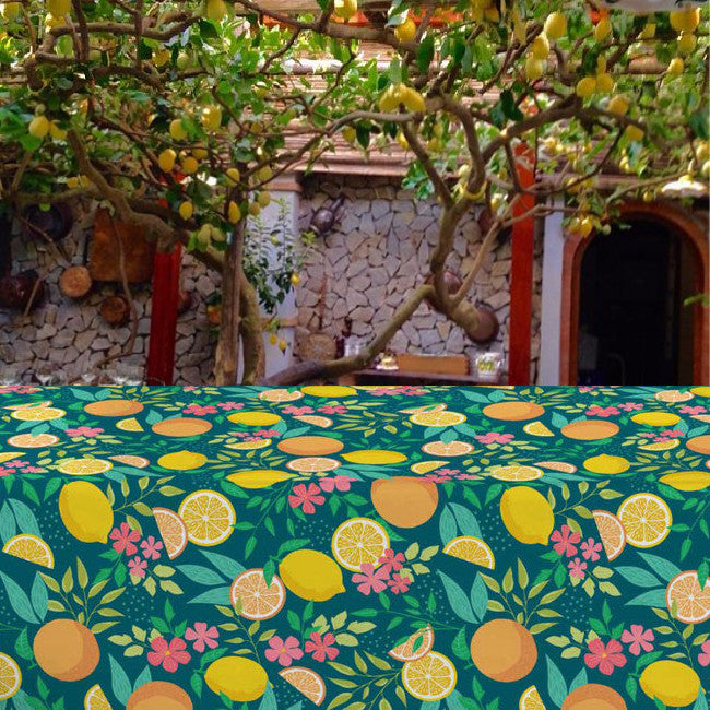 Citrus Emerald Green – Voksduk med sitroner og blader
