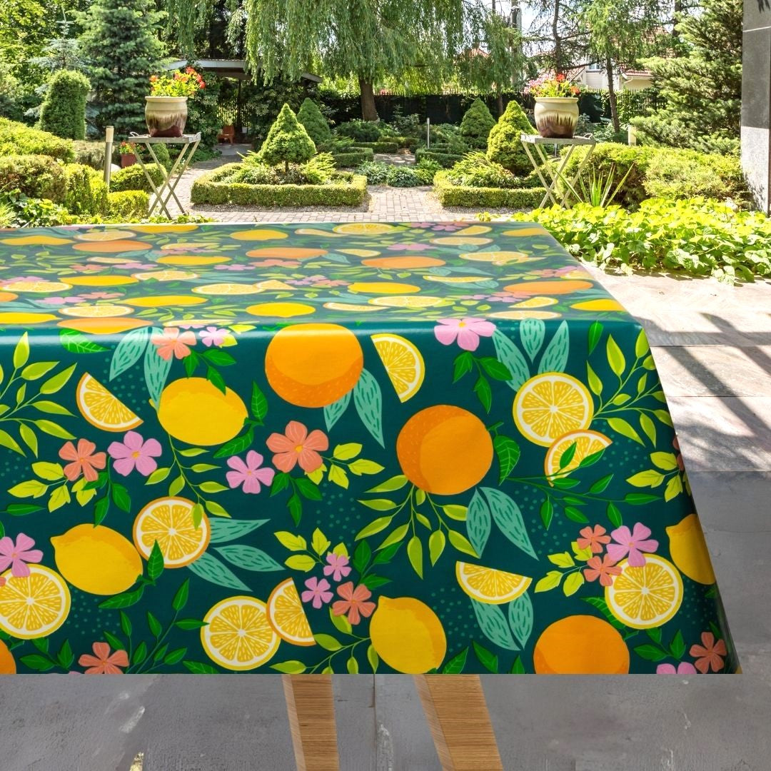 Citrus Emerald Green – Voksduk med sitroner og blader