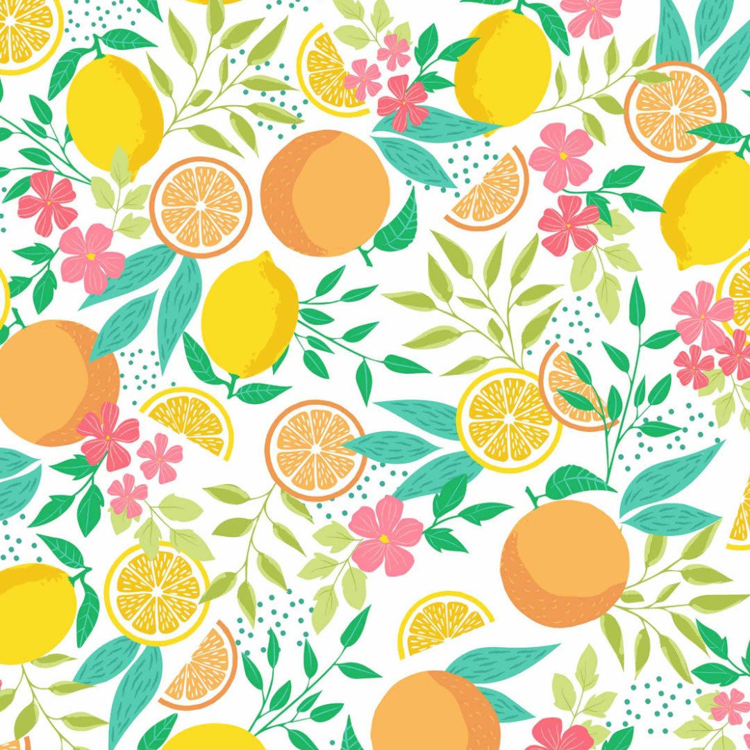 Citrus White – Voksduk med sitroner og blader