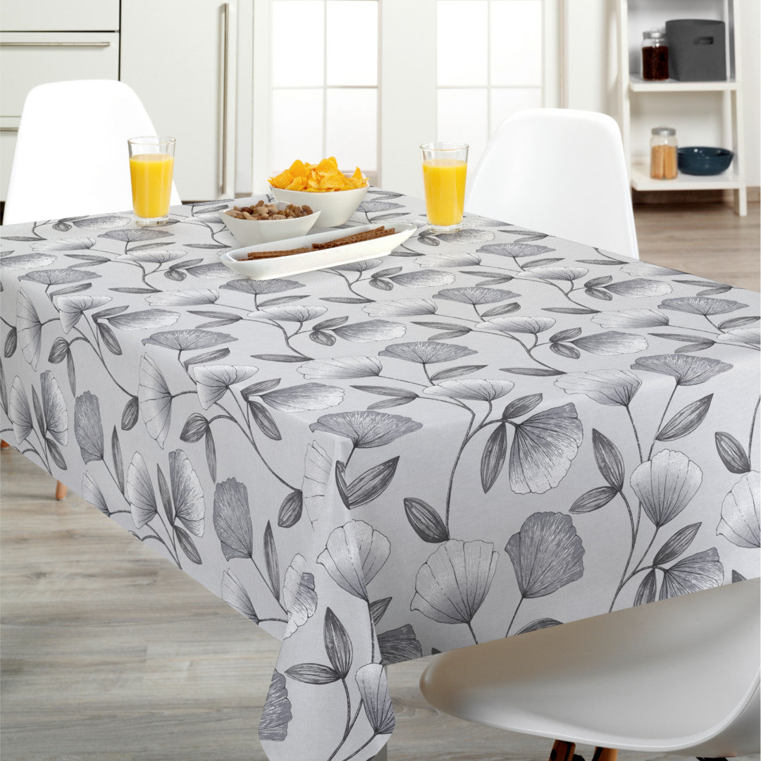 Claira Grå - Voksduk med blomstertegninger