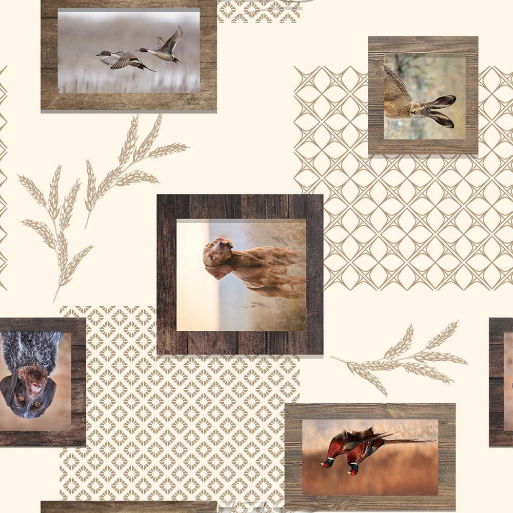 Colvert – Voksduk med jaktmotiver, gråender, jakthunder, harer og fasaner