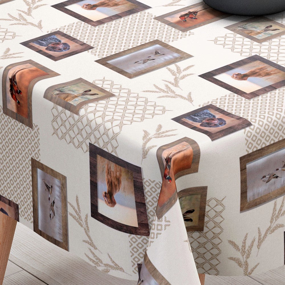 Colvert – Voksduk med jaktmotiver, gråender, jakthunder, harer og fasaner