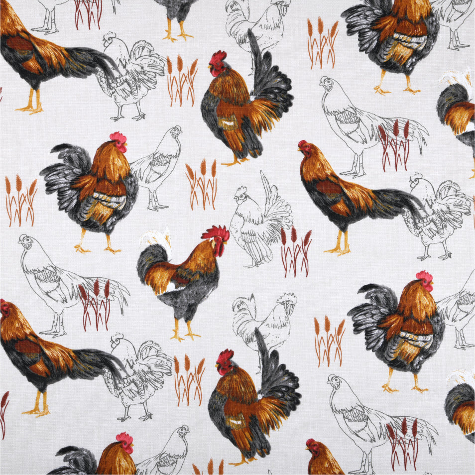 Akrylduk med hønsemotiv 155 cm bred