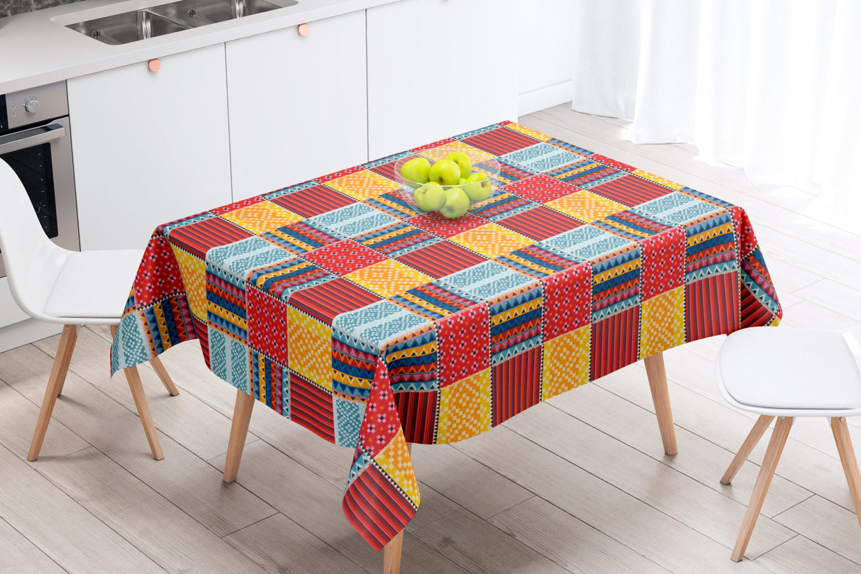 Cuzco Rød - Akrylduk med meksikansk mønster - 155 cm bred