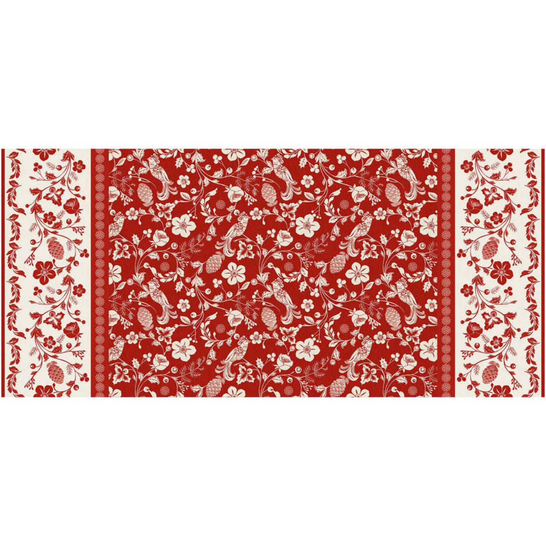 Daphne rød - Voksduk med blomster, bær og fugler