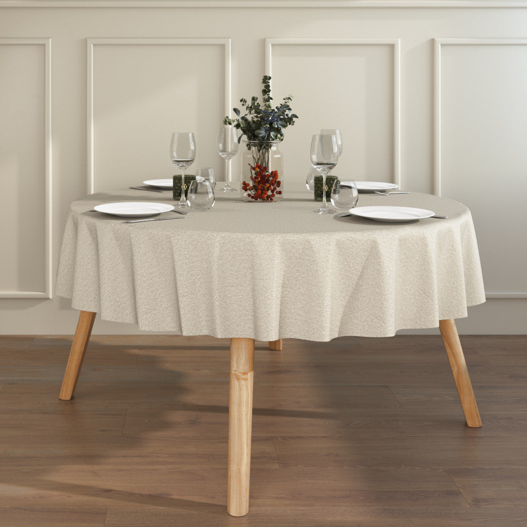 Miljøbilde med rund akrylduk – Den Nålestribede Grå/beige