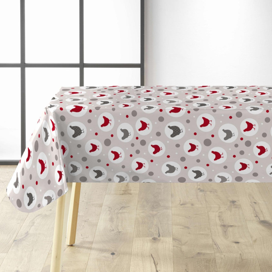 Den stolte høna – Lys grå voksduk med høner på bord