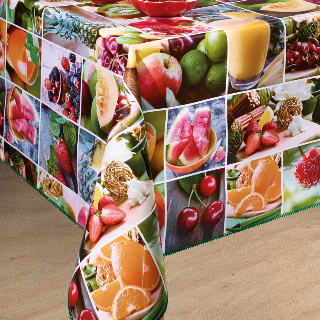 Den store frukt‑dug – voksduk med frukt og bær i lange baner