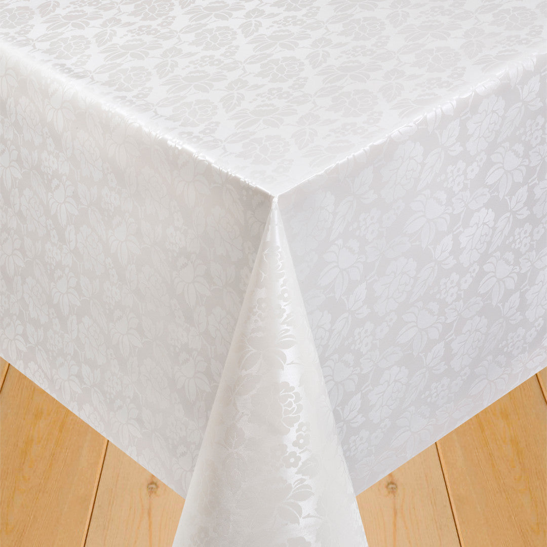 Diamond damask flowers hvit – voksduk med blomster