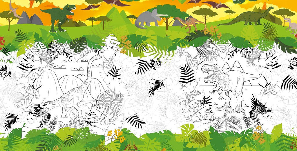 Voksduk med dinosaur, fargelegg med whiteboard-tusjer