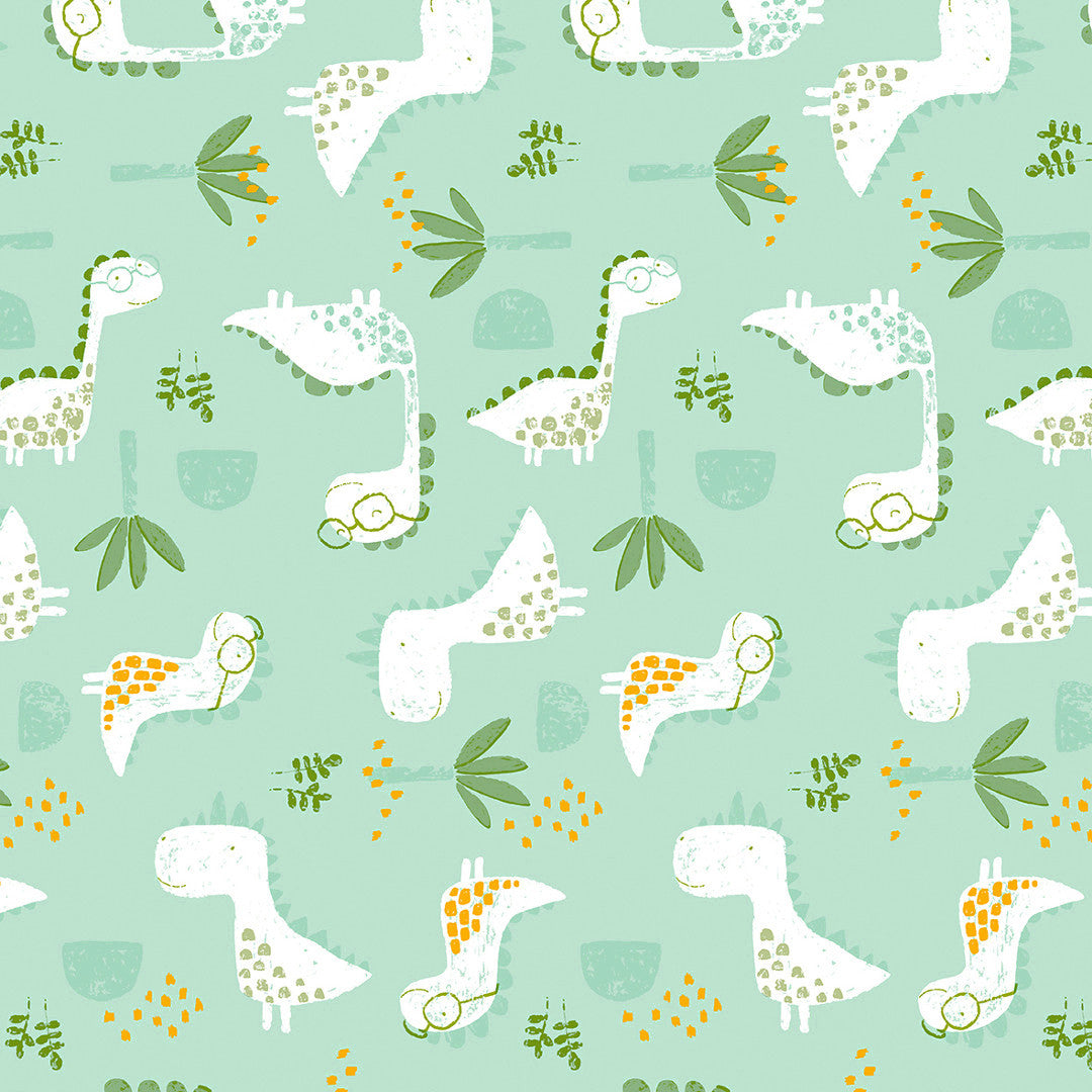 Dinocroc Lyseblå - Voksduk med morsomme dinosaurer, 160 cm