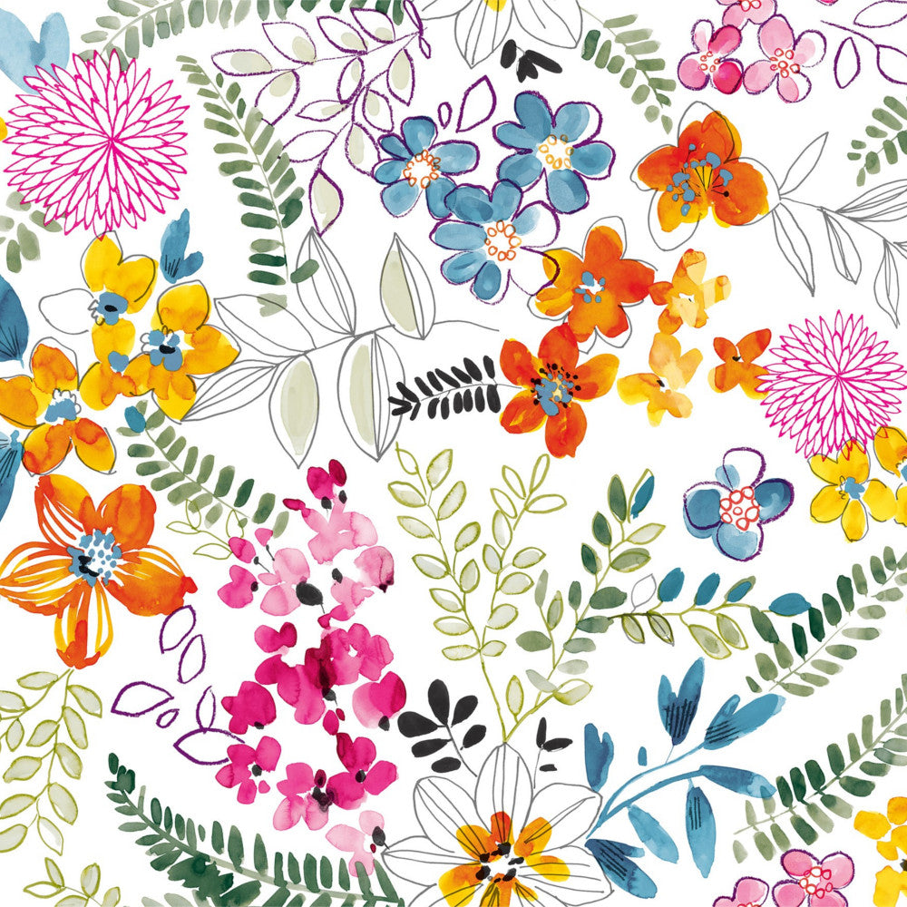 Dufthagen – Hvit voksduk med fargerike blomster, 160 cm bred
