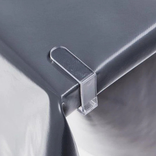 Dukholdere i klar plast med metallfjær – for bordkanter opptil 2,5 cm – Sett med 4 stk