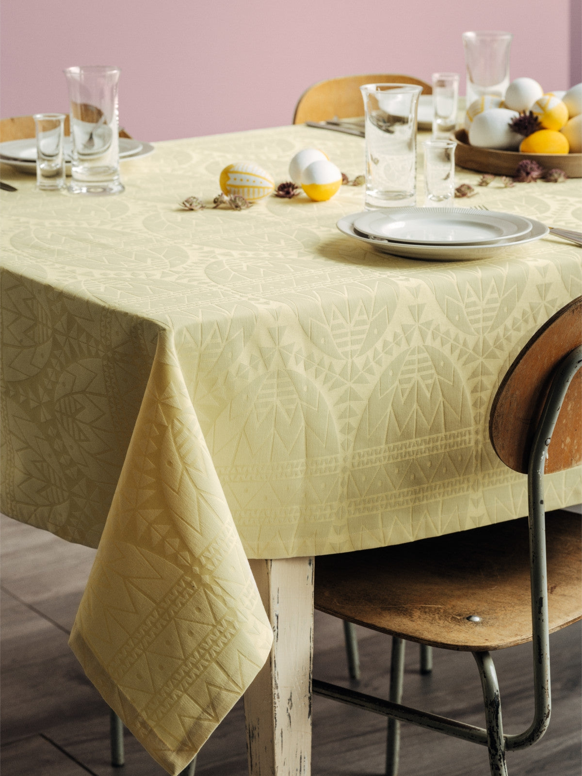 Easter Gul Damaskduk, flott påskeduk fra Juna - 150 cm x 320 cm