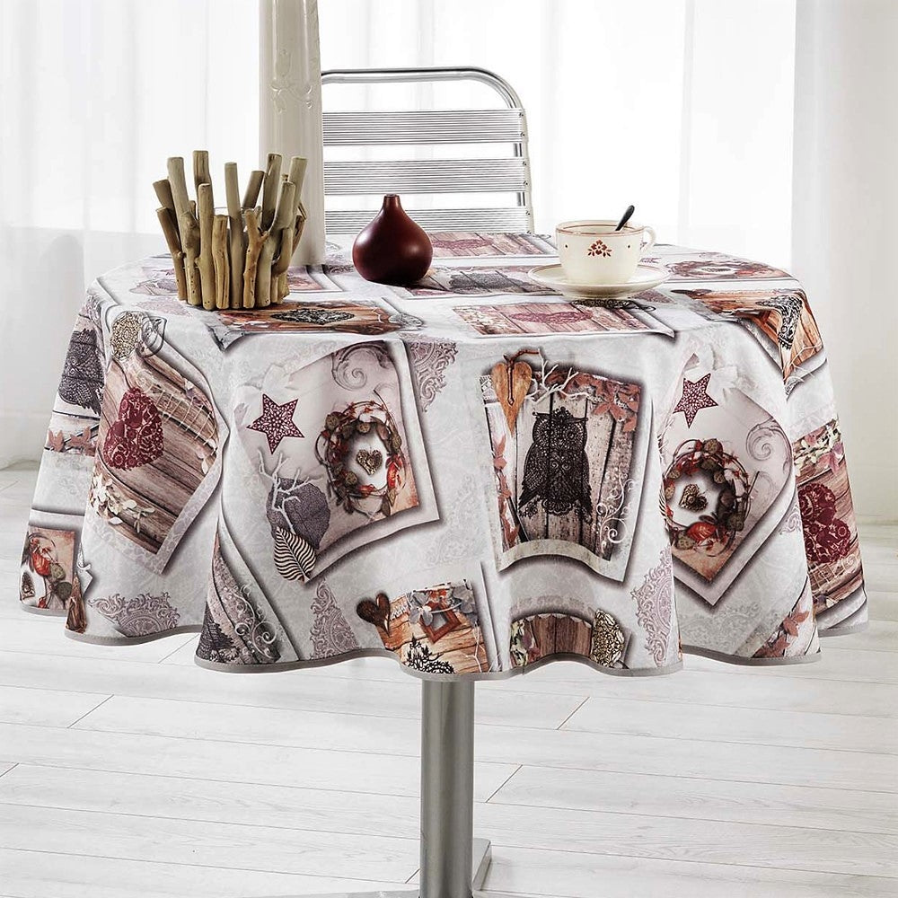 Wood Love Høstugler - Rund juleduk med flekkavvisende behandling, Ø 180 cm