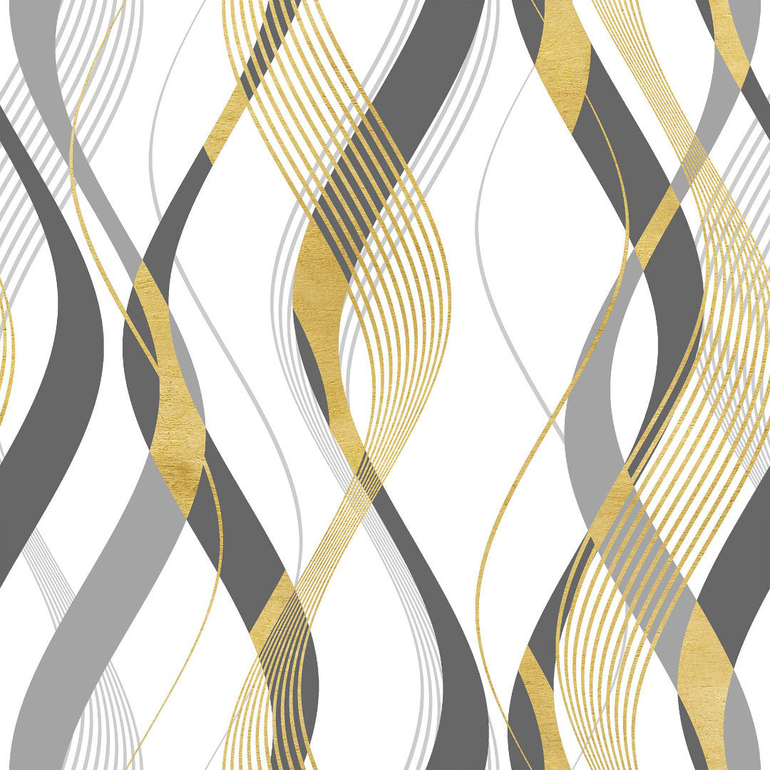 Elite – Gjennomsiktig voksduk med bølgemønster i grått og gull