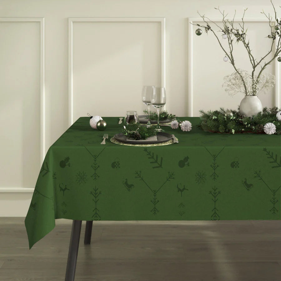 Engholm Noel damaskvevd juleduk, grønn - 150 x 270 cm
