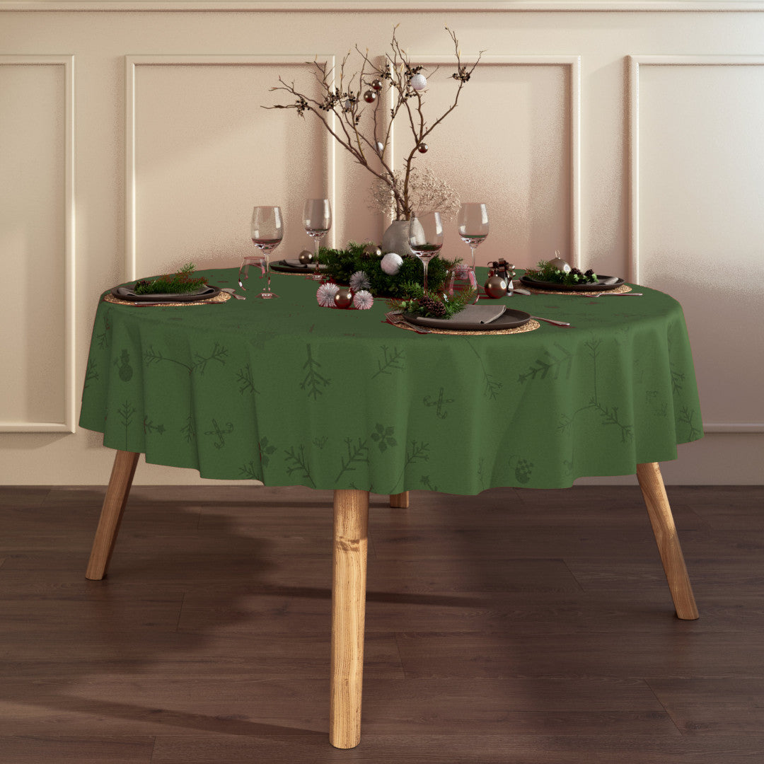 Engholm Noel jacquardvevd rund juleduk, grønn - Ø 200 cm
