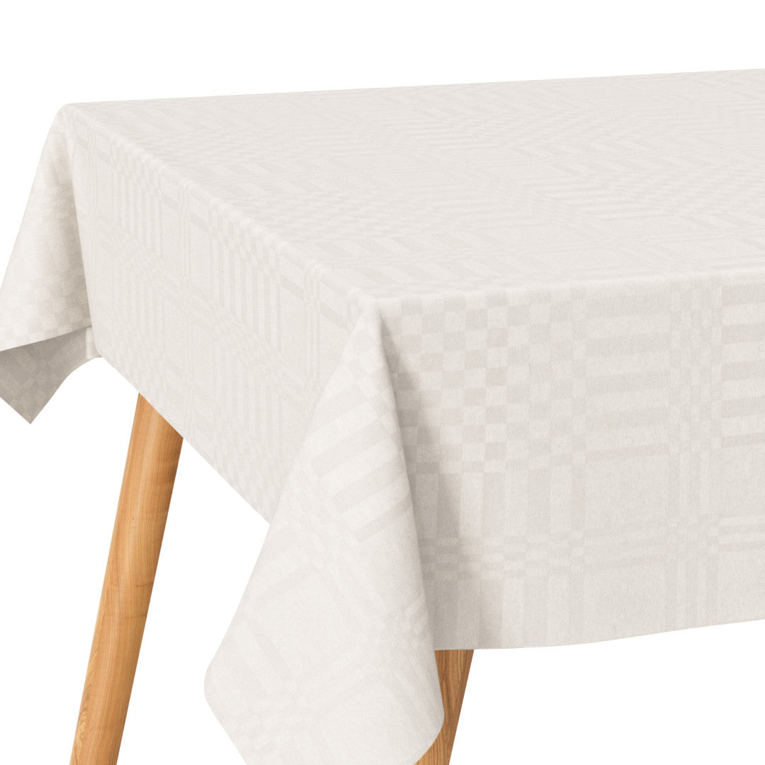 Estratela Offwhite Ruter – Hjørnebilde av damaskvevd akrylduk