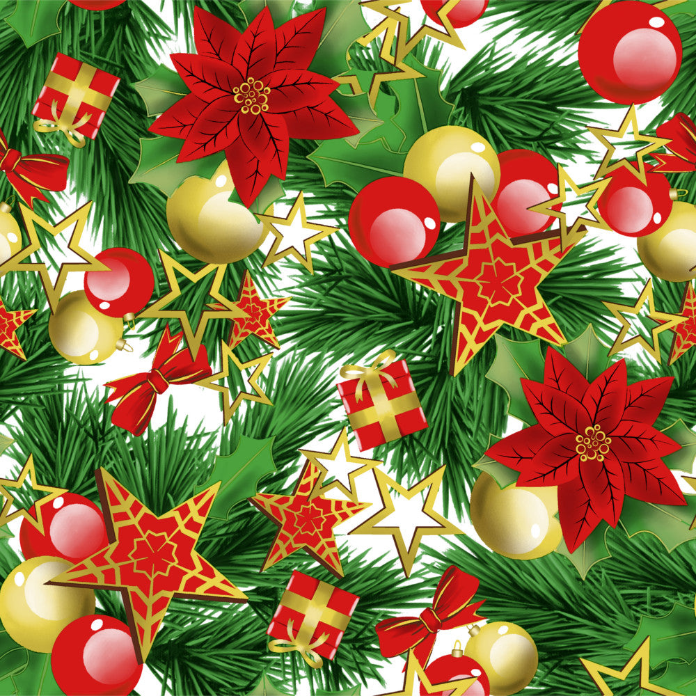 Estrella Christmas Time – Juleakrylduk med gran, julekuler, sløyfer og gaver