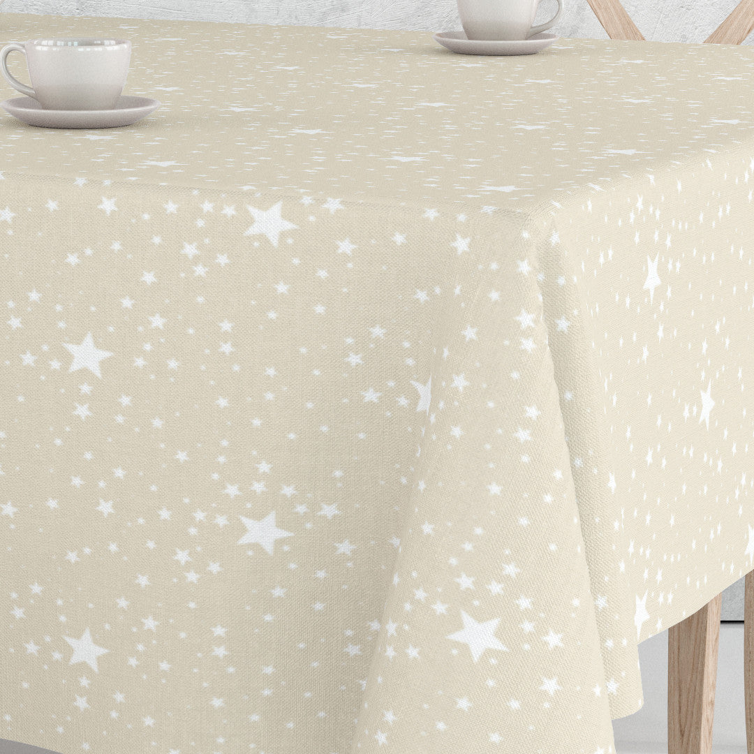 Etoiles Lys Beige - Julevoksduk med hvitt stjernemønster