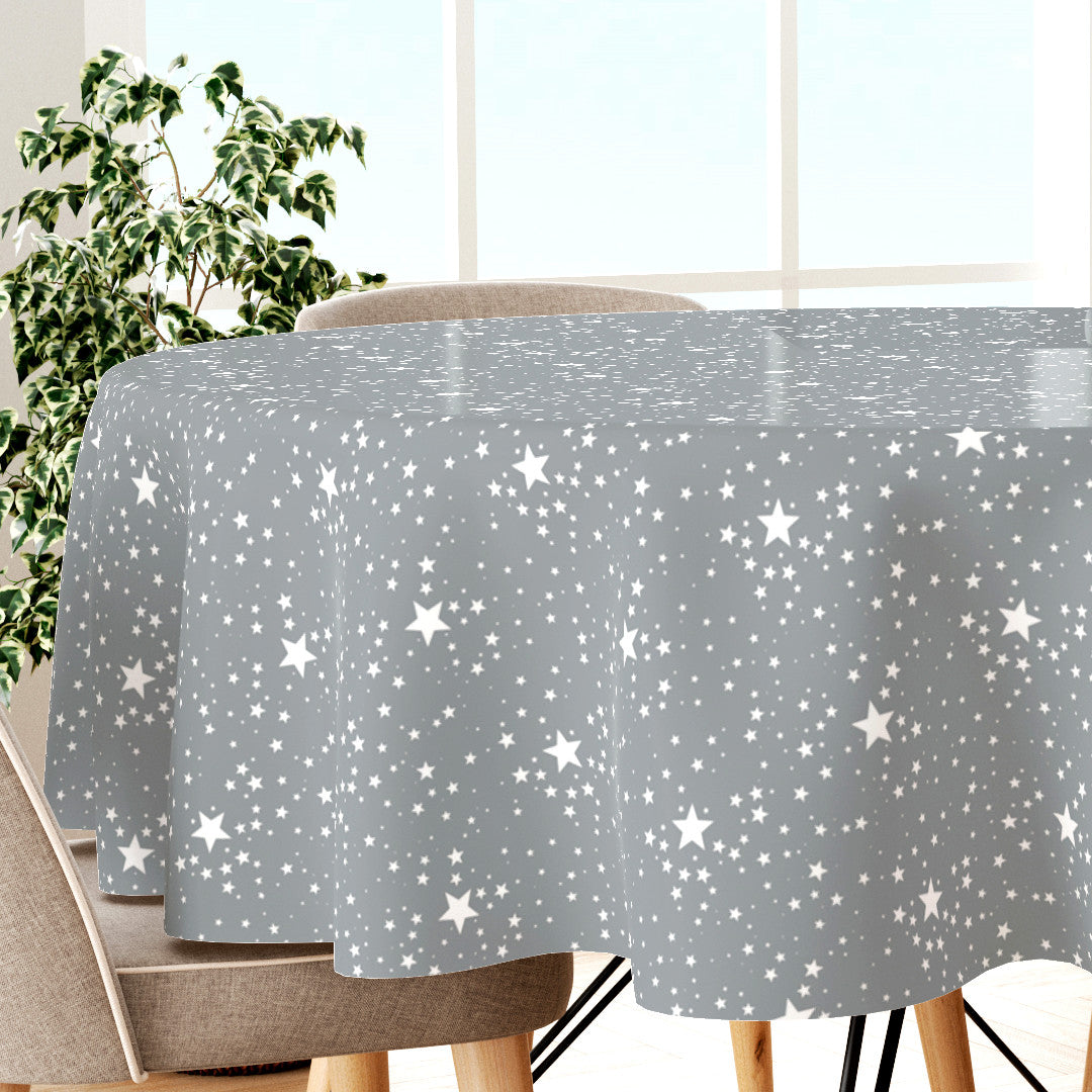 Etoiles Silver - Rund julevoksduk i grå/sølv med hvitt stjernemønster