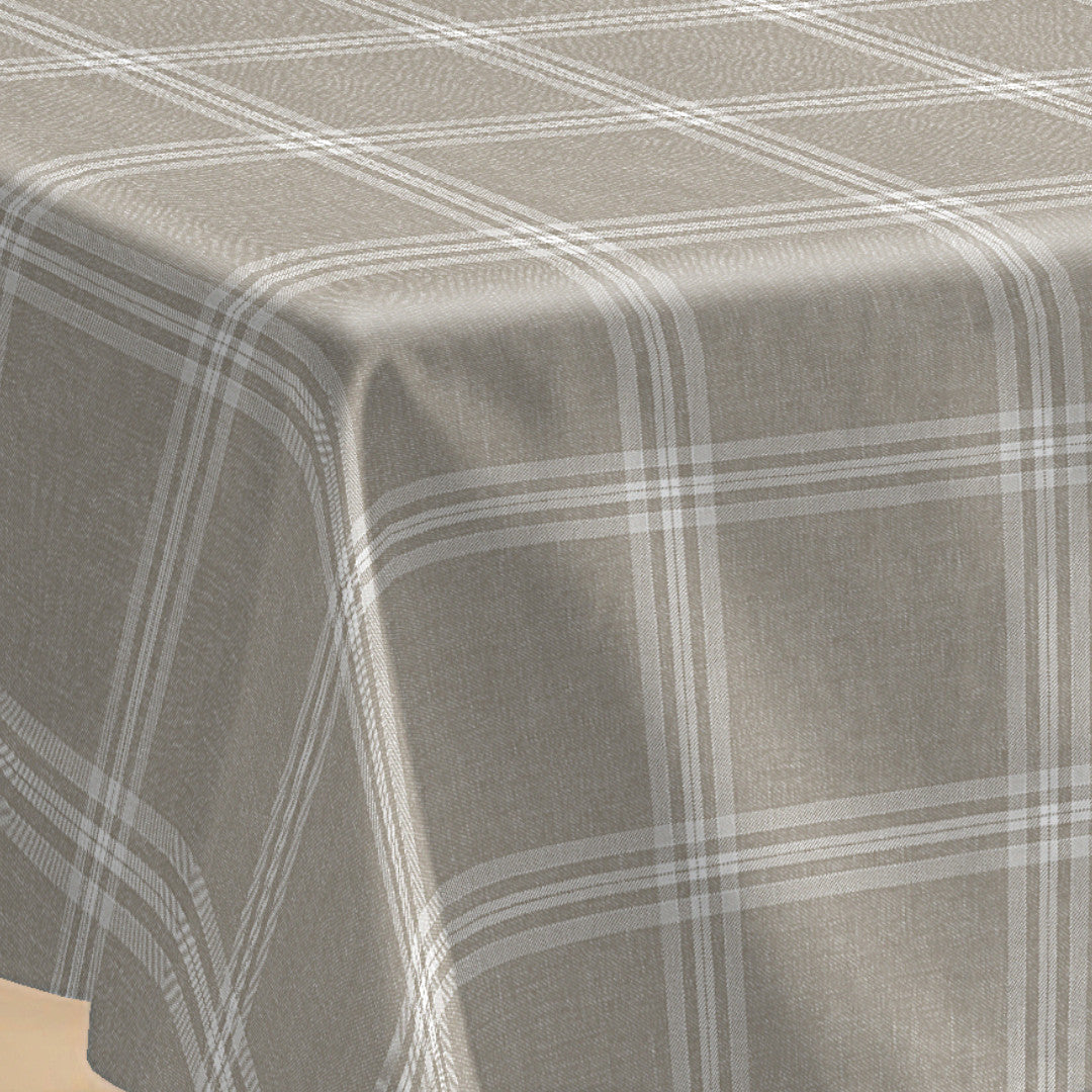 Fade Taupe - Voksduk med ruter i elegant hørlook, hjørne