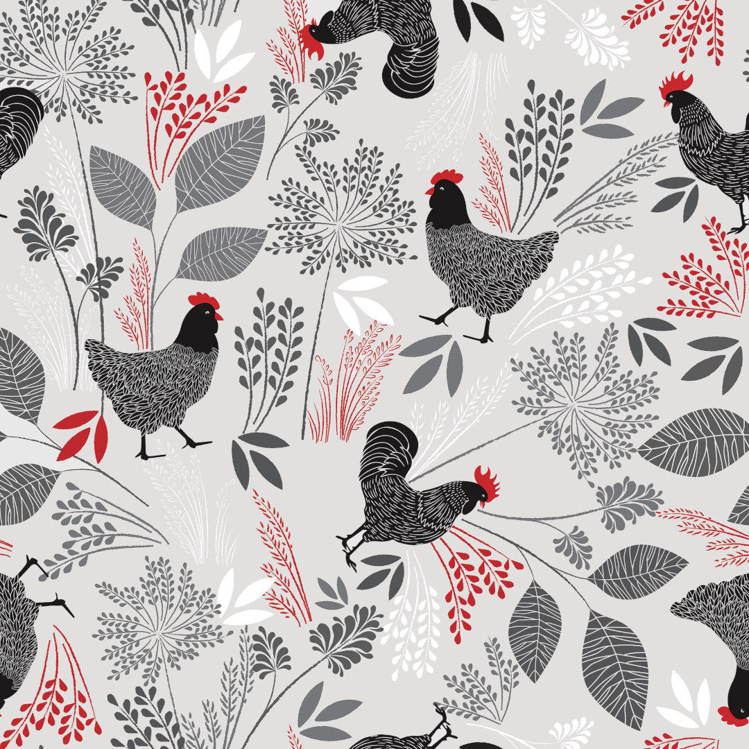 Fjærkre Flora – voksduk med haner og høner