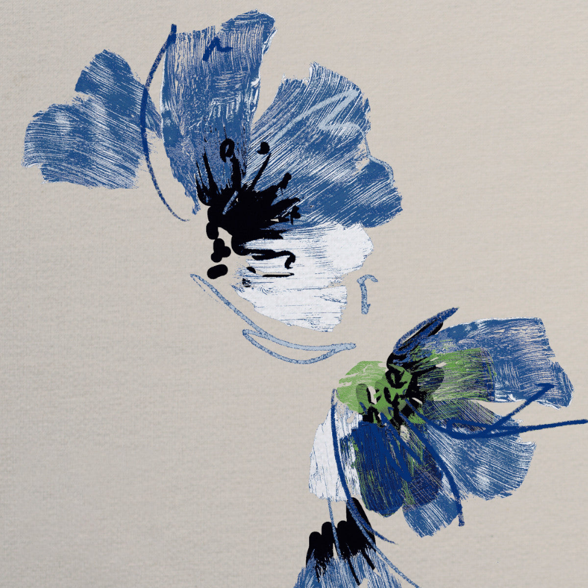 Nærbilde – Flora Blue – Södahl akrylduk med kunstnerisk blomstermotiv