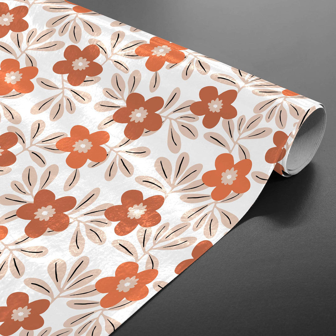 Flory Orange – Vakker voksduk med blomster i varme nyanser