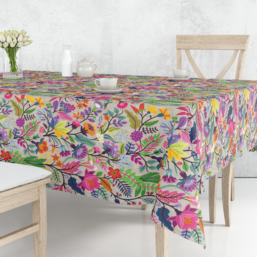 Flowers True Colors - Akrylduk i lin-look med fargerike blomster