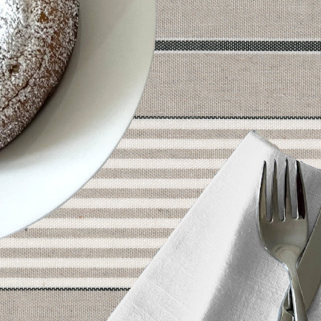 Grå Nordisk Olmer Strib – Akrylduk i rustikt linlook, nærbilde