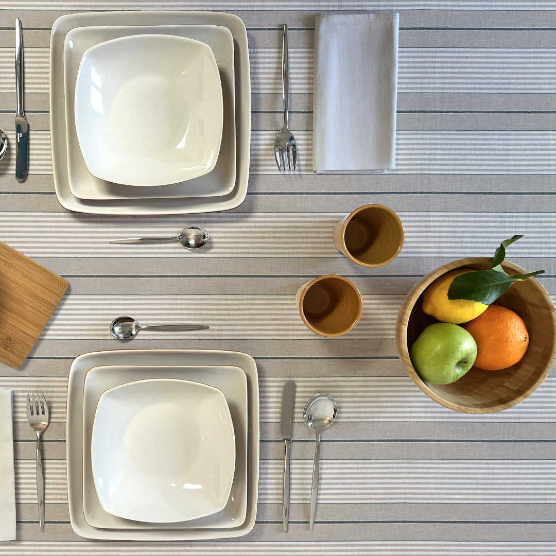 Grå Nordisk Olmer Strib – Akrylduk i rustikt linlook, borddekking