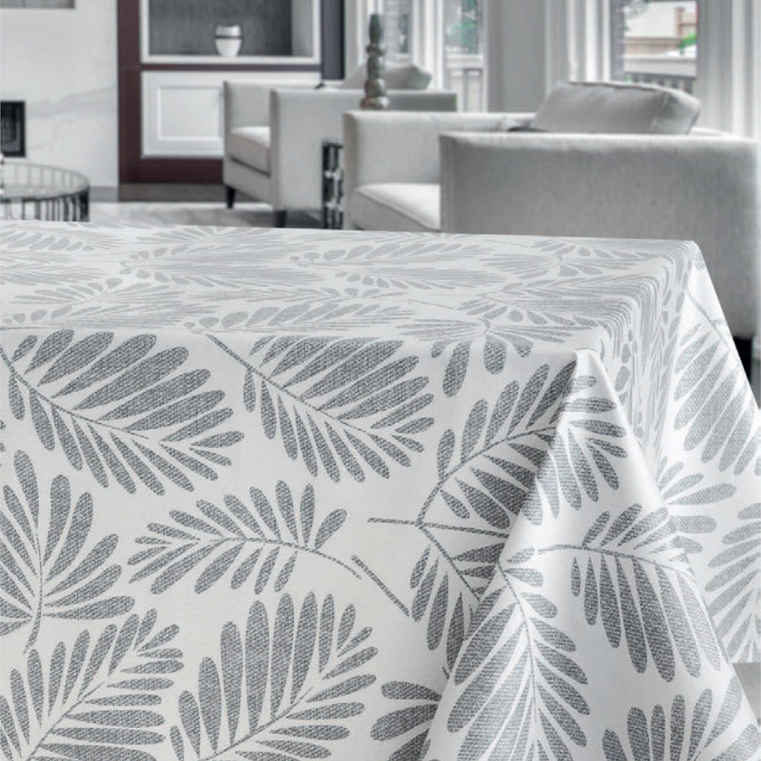 Grå Palmer – Voksduk med palmeblader på sandfarget bunn