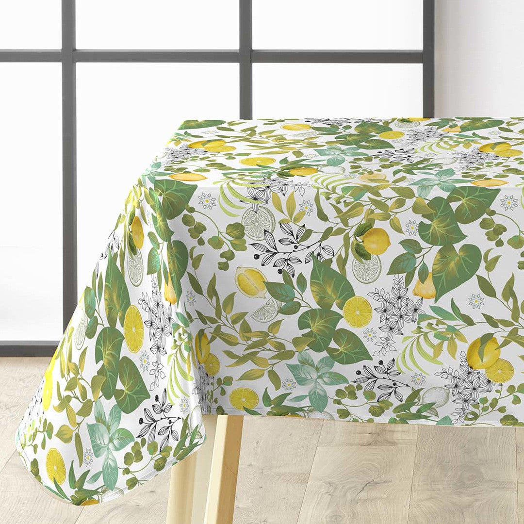 Grace Citrus Garden – Voksduk med sitroner og grønne blader, hjørne