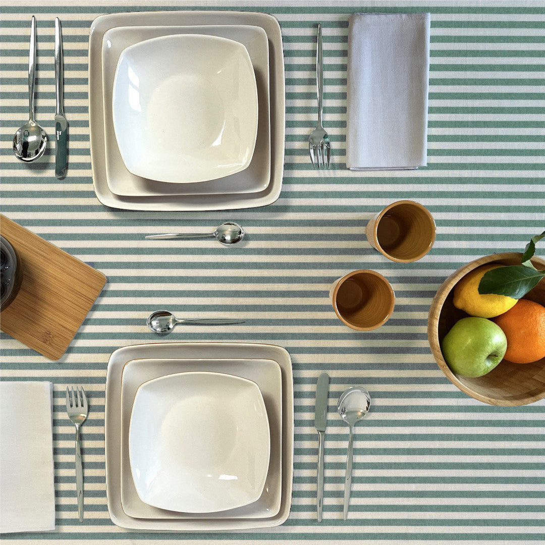 Grønn Nordisk Stripe – Akrylduk i rustikk hørlook, med dekking