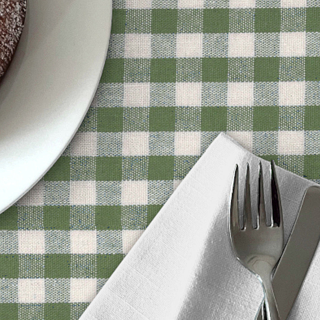 Grønn Nordisk Rute – Akrylduk i rustikk hørlook, nærbilde