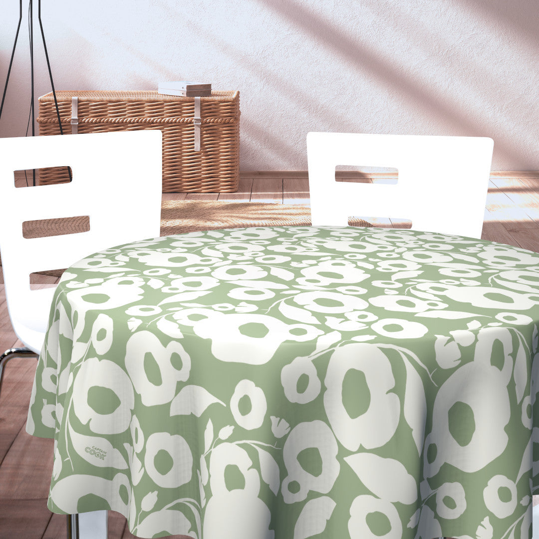 Growing Up Sage - 160 cm rund voksduk med abstrakt blomstermotiv