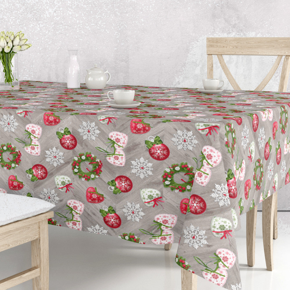 Guirnalda Grå – Romantisk juleakrylduk med hjerter, sløyfer, snøkrystaller