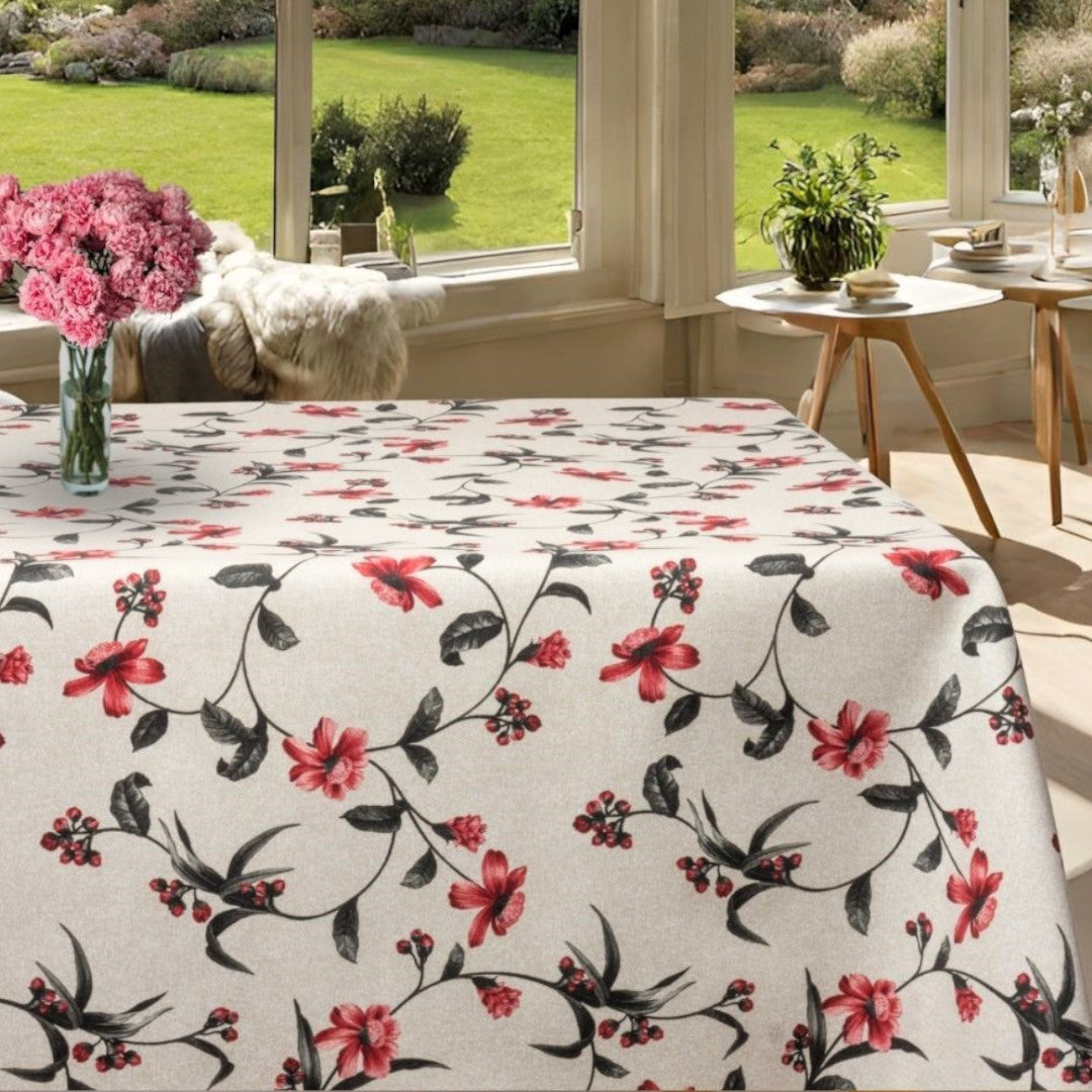 Hals natur, akrylduk med nydelige blomsterkranser.