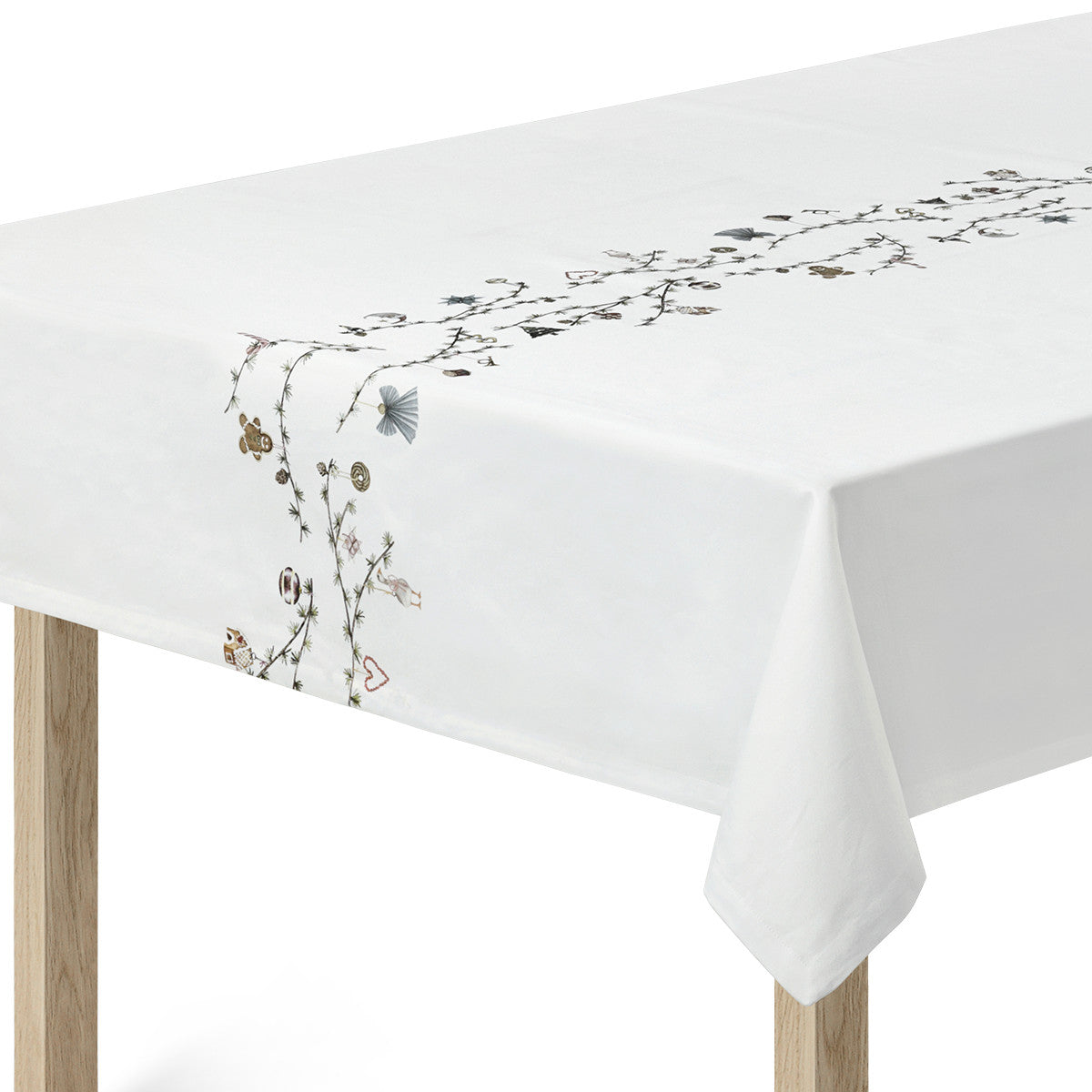 Hammershøi Christmas Duk, 150 x 320 cm - Juleduk hvit med akvarellmalt dekorasjon