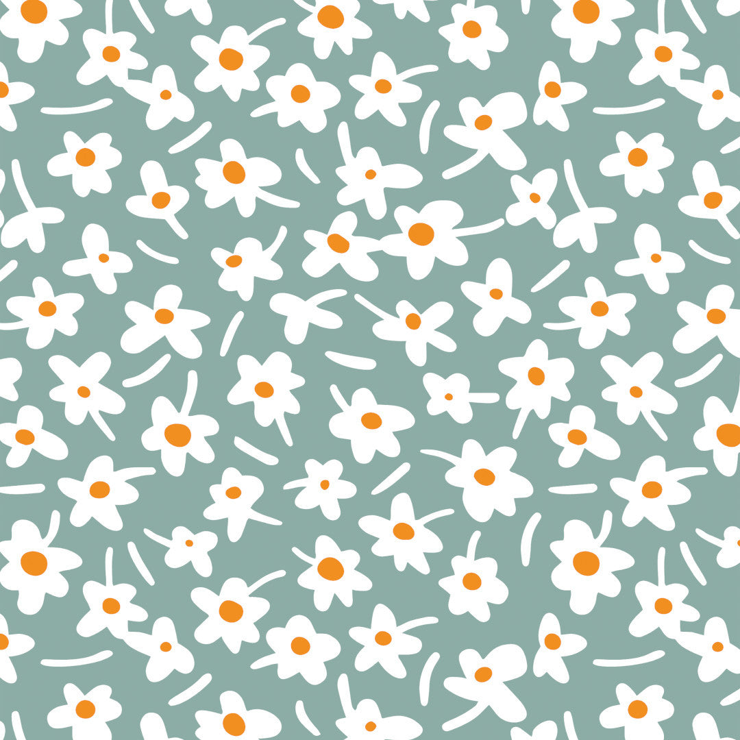 Happy Days Mintwood - 160 cm bred grå voksduk med blomster