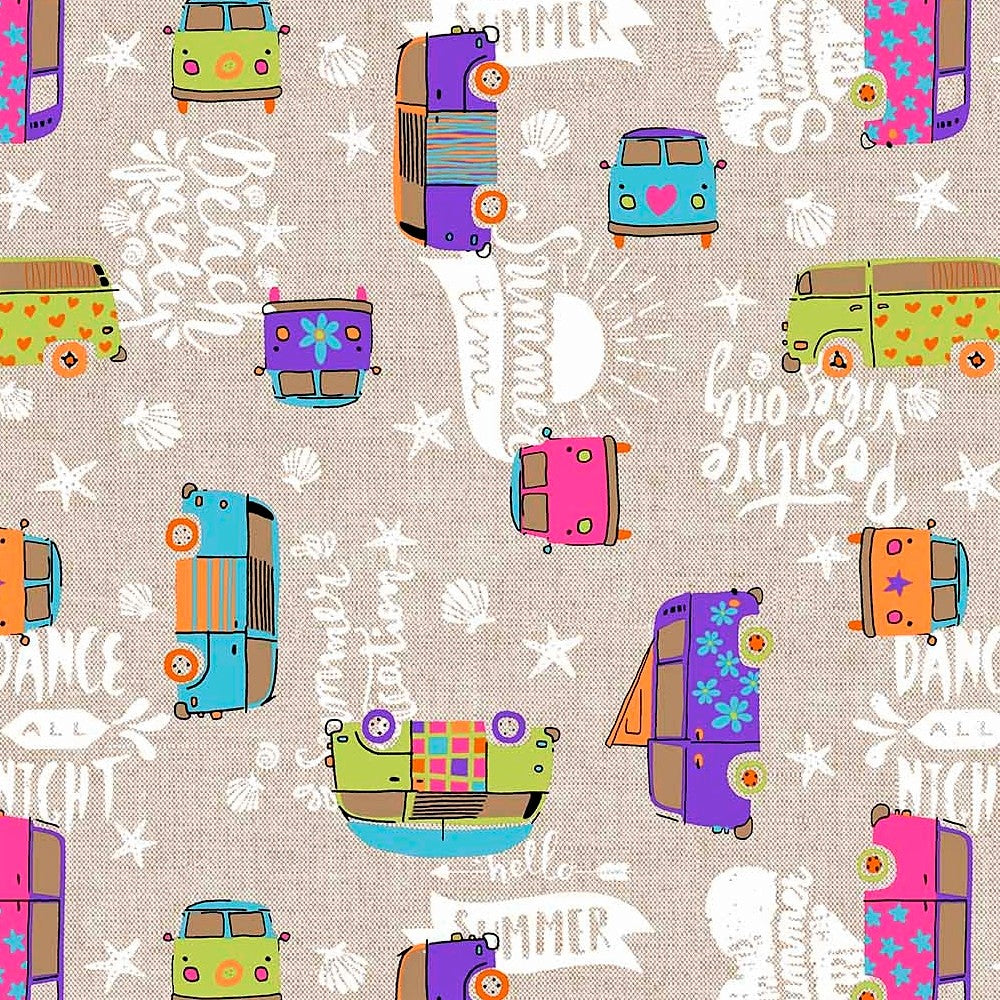 Hippie – Akrylduk med fargerike minibusser