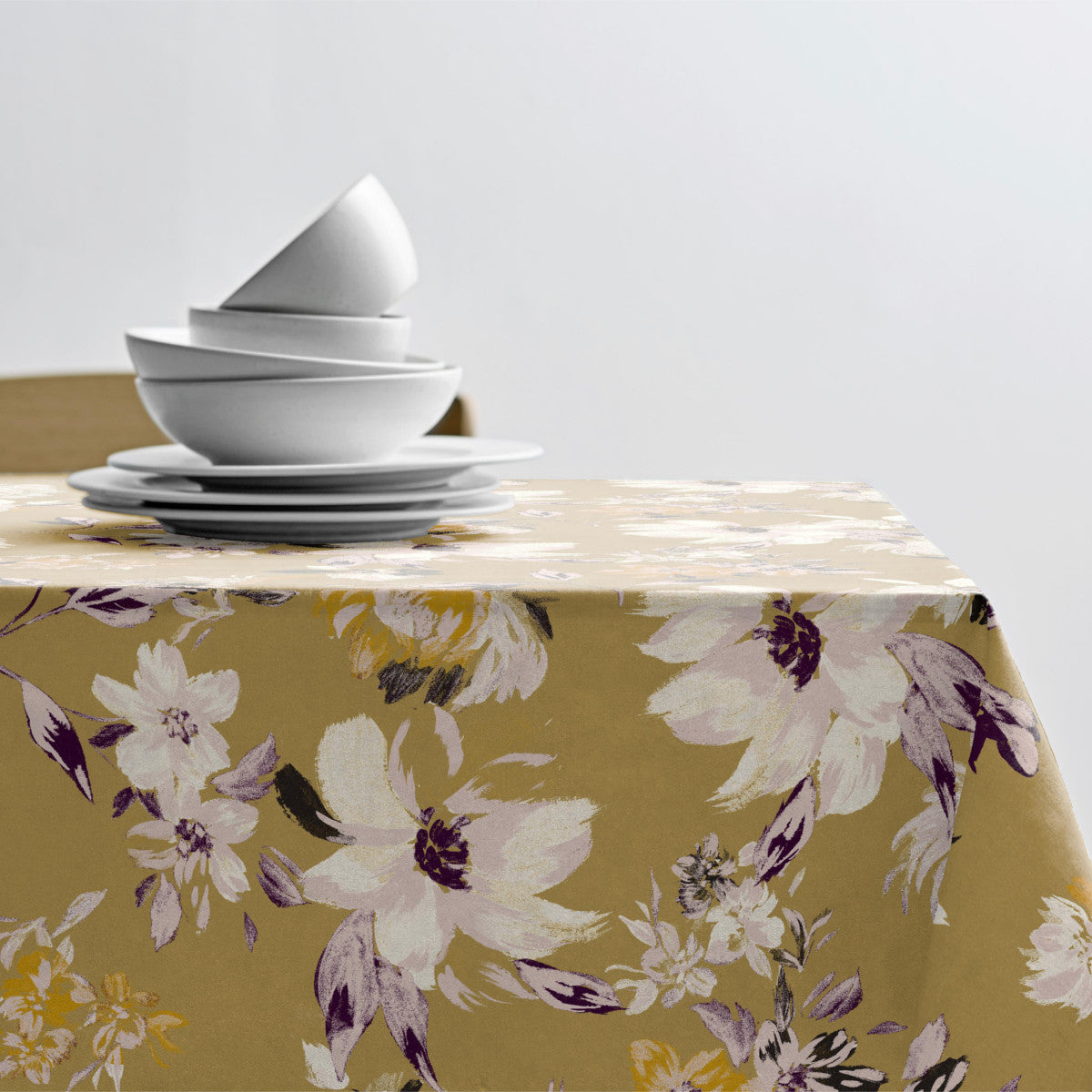 Södahl History Bloom Gold 140 cm 100 % bomull, akrylduk med antiskli