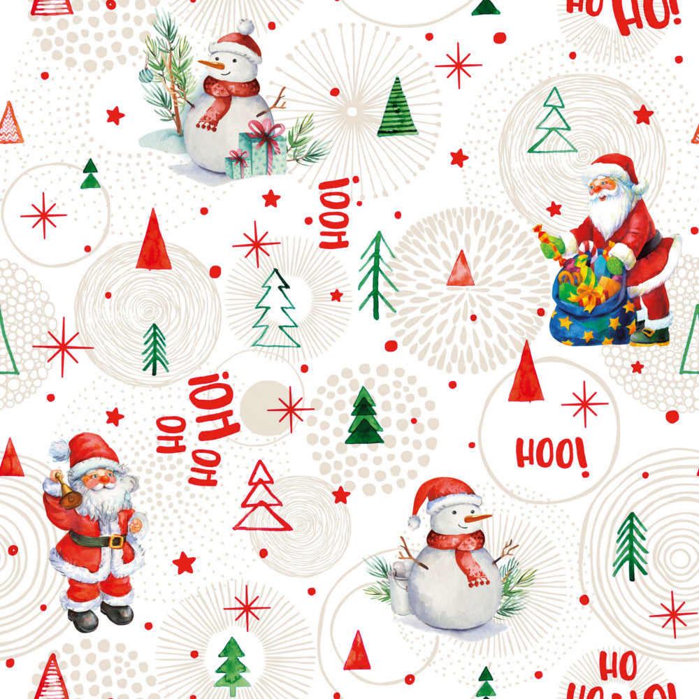 Ho Ho Ho Beige – julevoksduk med Julenissen og snømenn