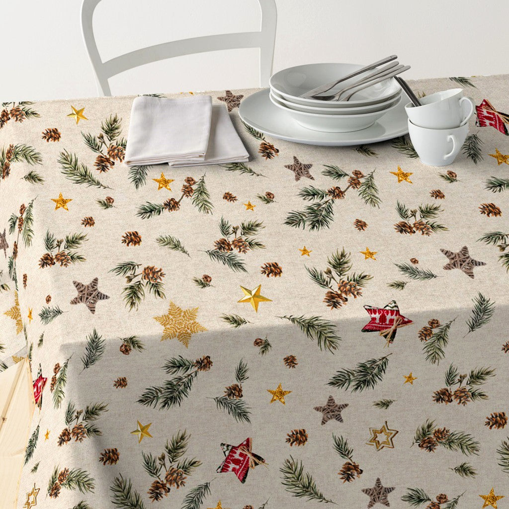 Hogui – Juleakrylduk med små grankvister, kongler og vakre stjerner