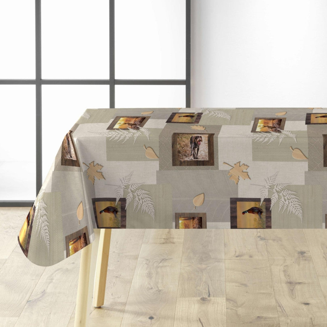 Hunting Mind – voksduk med kronvilt og jaktmotiver, på bord