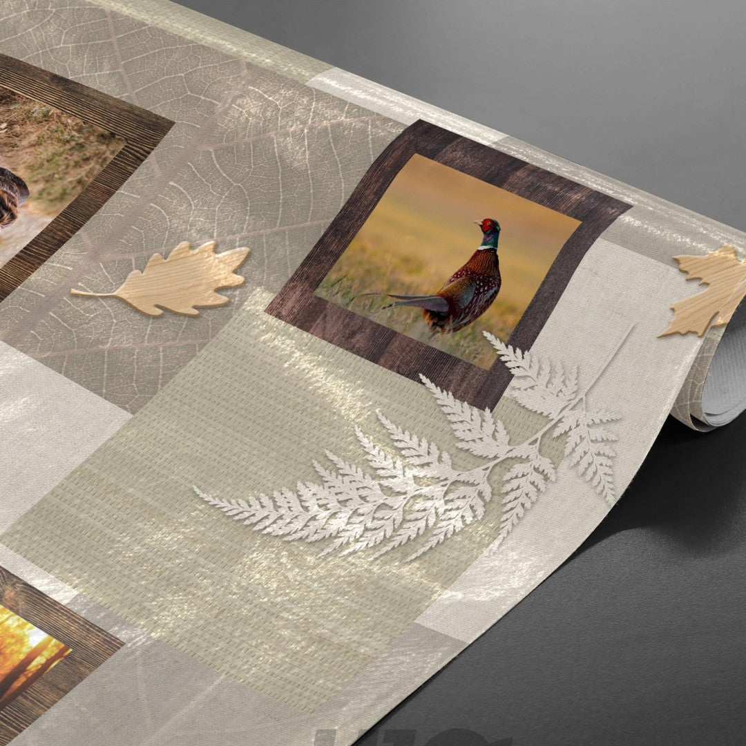 Hunting Mind – voksduk med kronvilt og jaktmotiver, opprullet