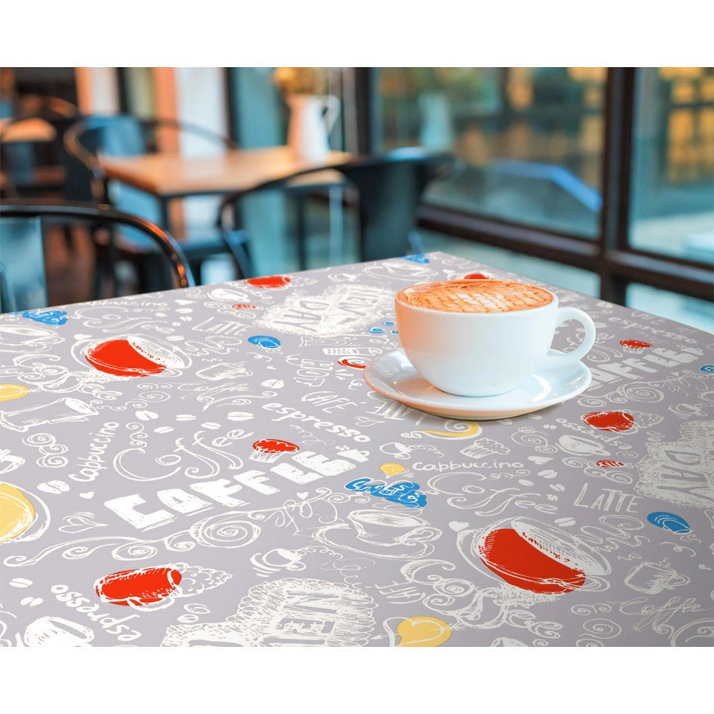 New Day Grey - Voksduk med kaffe, cappuccino og en liten, sterk espresso